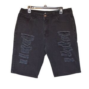 Akademics Black Denim Jean Shorts Men's Size 34 Distressed Waist 37" Inseam 12"